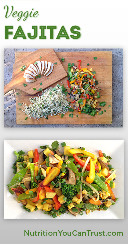 Veggie Fajitas with Cilantro Lime Caulirice - Pin