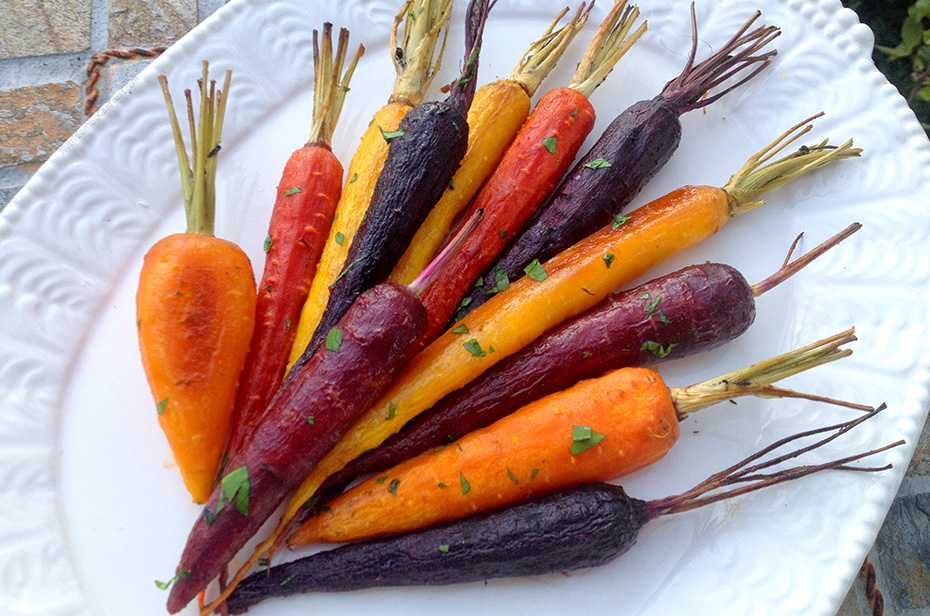 Roasted Garlic Maple Rainbow Carrots - plated